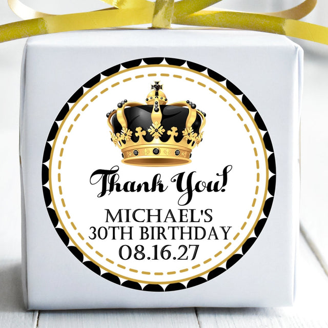 Gold and black royal crown birthday sticker