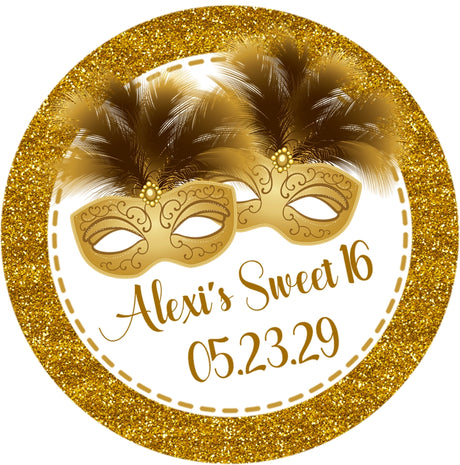 Gold masquerade sweet 16 sticker feather mask design