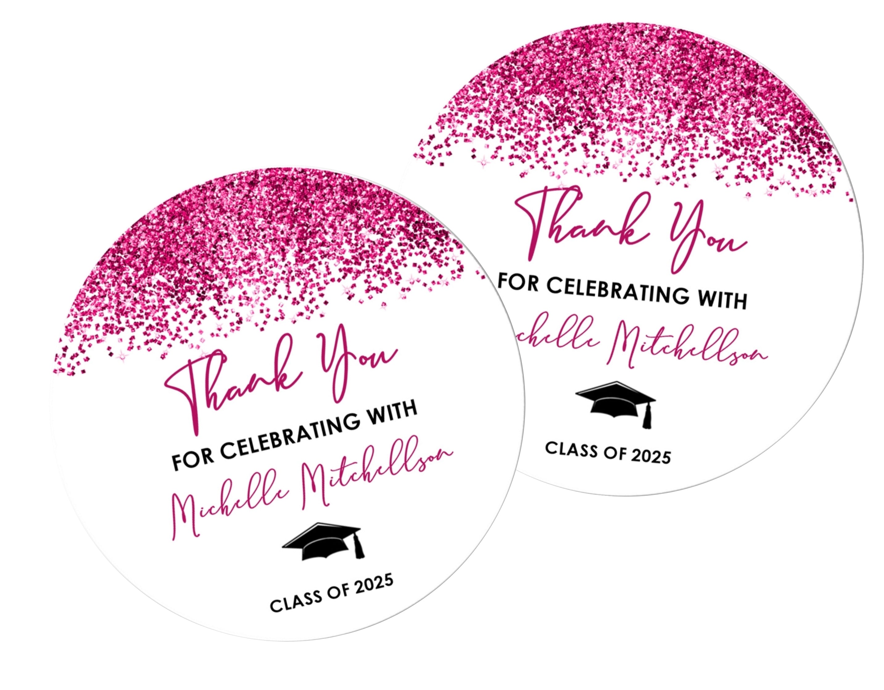 Hot Pink Graduation Party Stickers Or Favor Tags