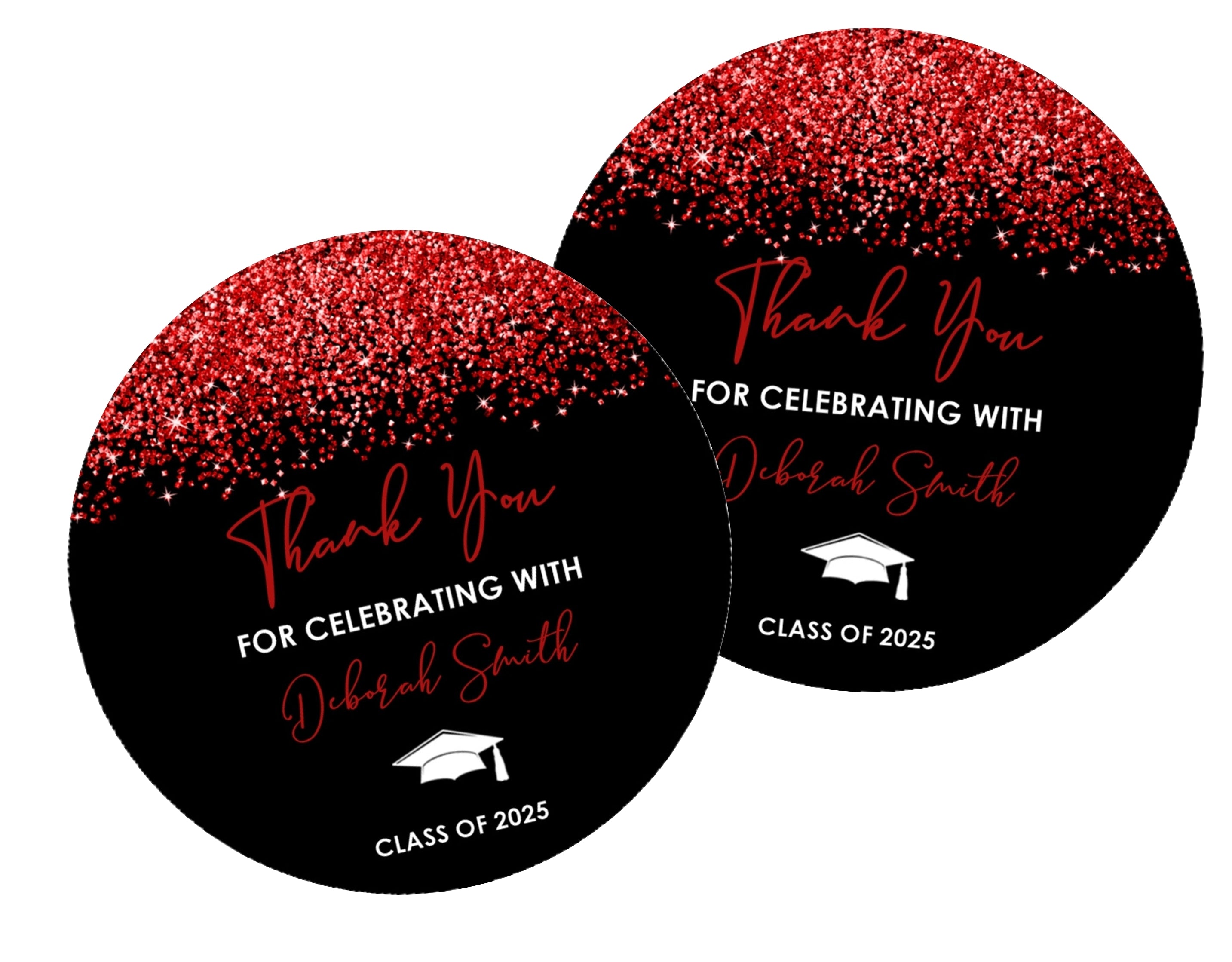 Red And Black Graduation Party Stickers Or Favor Tags