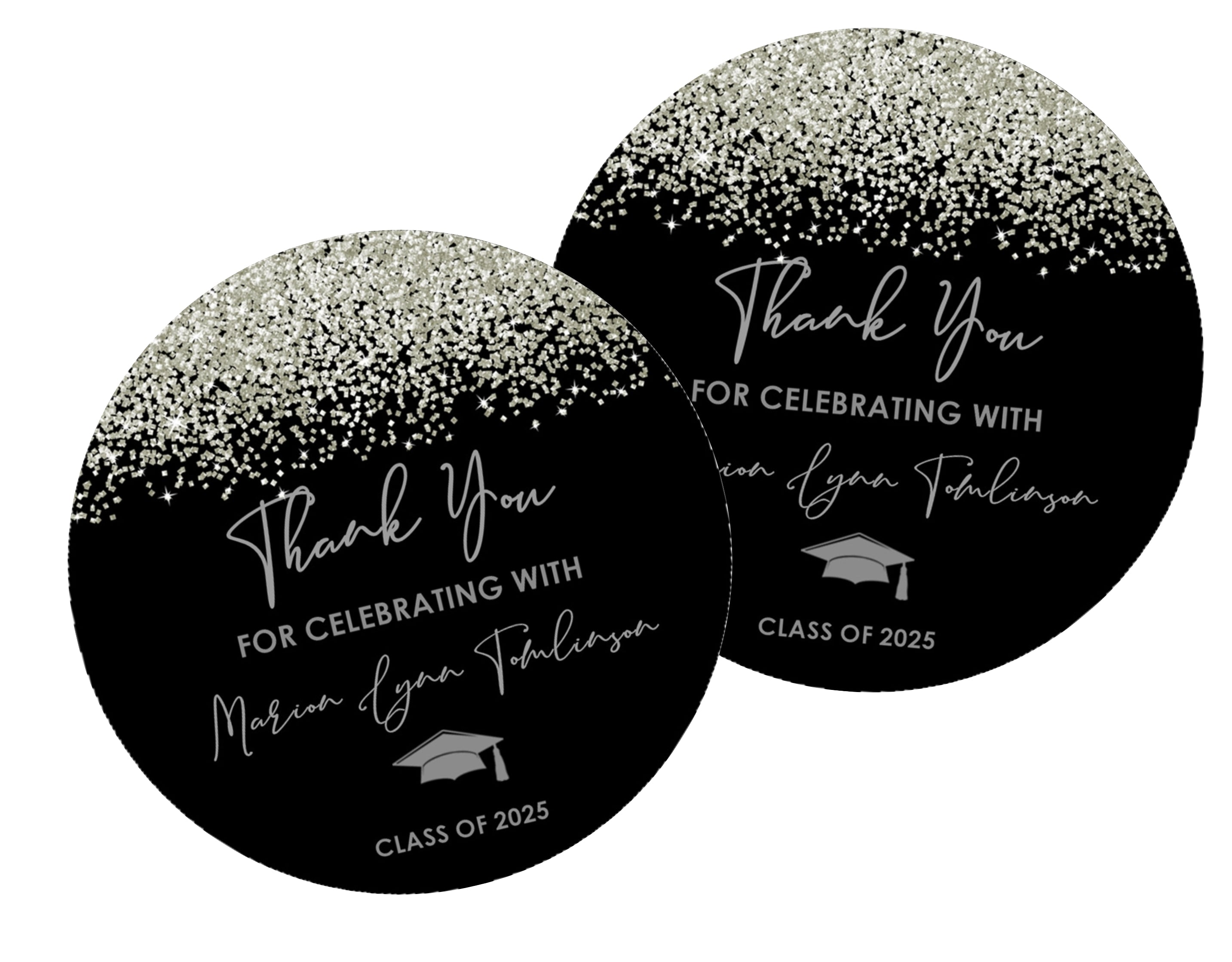 Silver And Black Graduation Party Stickers Or Favor Tags