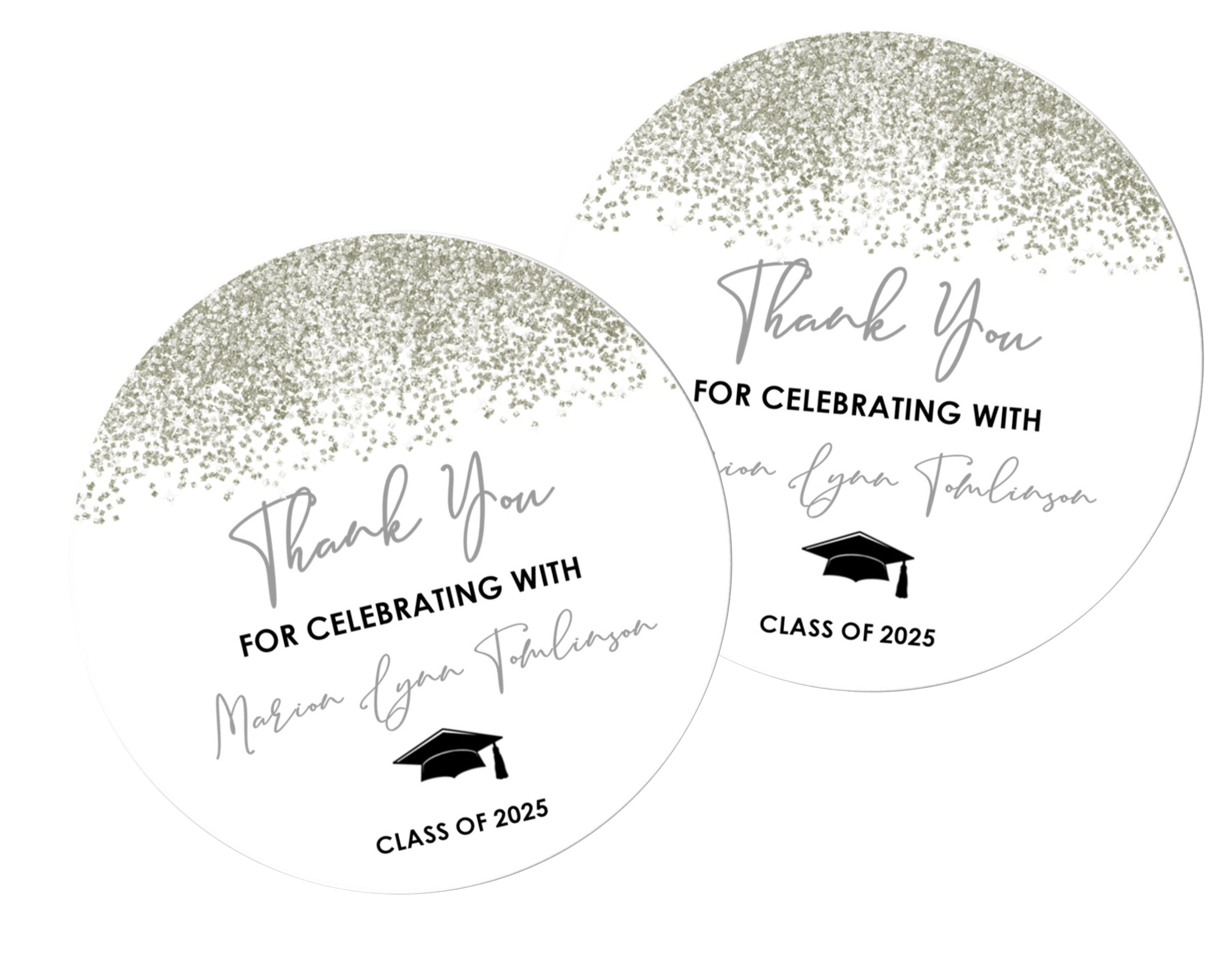 Silver Graduation Party Stickers Or Favor Tags