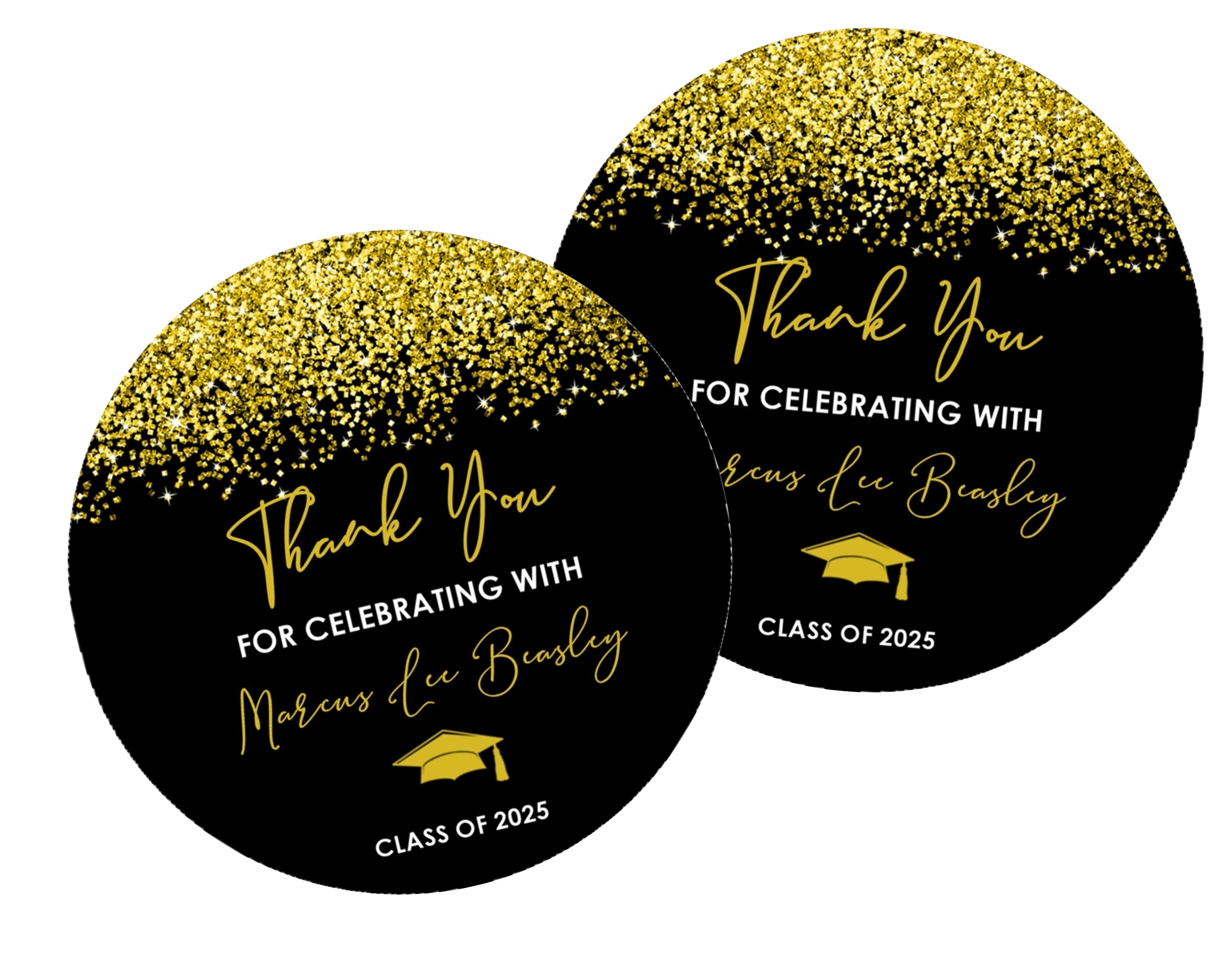Gold And Black Graduation Party Stickers Or Favor Tags