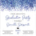 Graduation party invitation with blue confetti and event details.