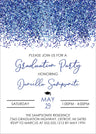 Graduation party invitation with blue confetti and event details.