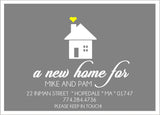 Gray and yellow personalized new home announcement card
