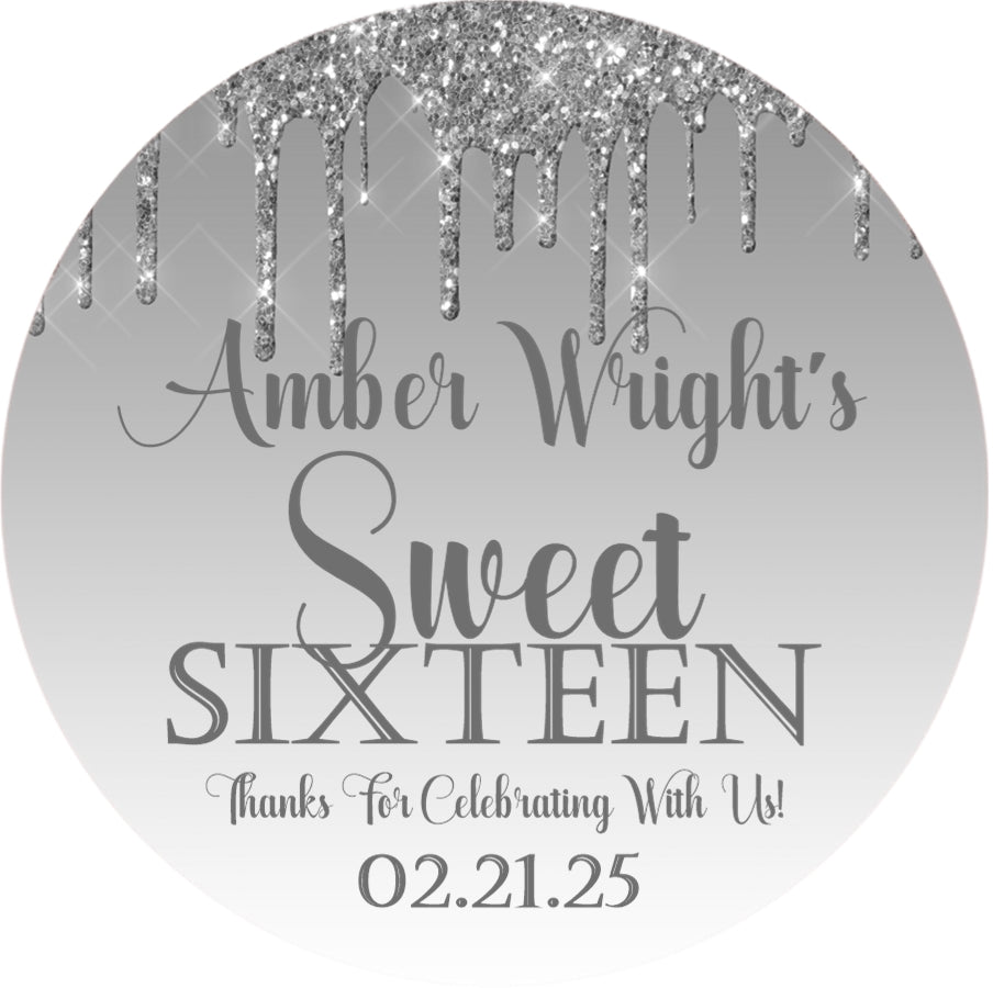 Gray sweet 16 birthday sticker label