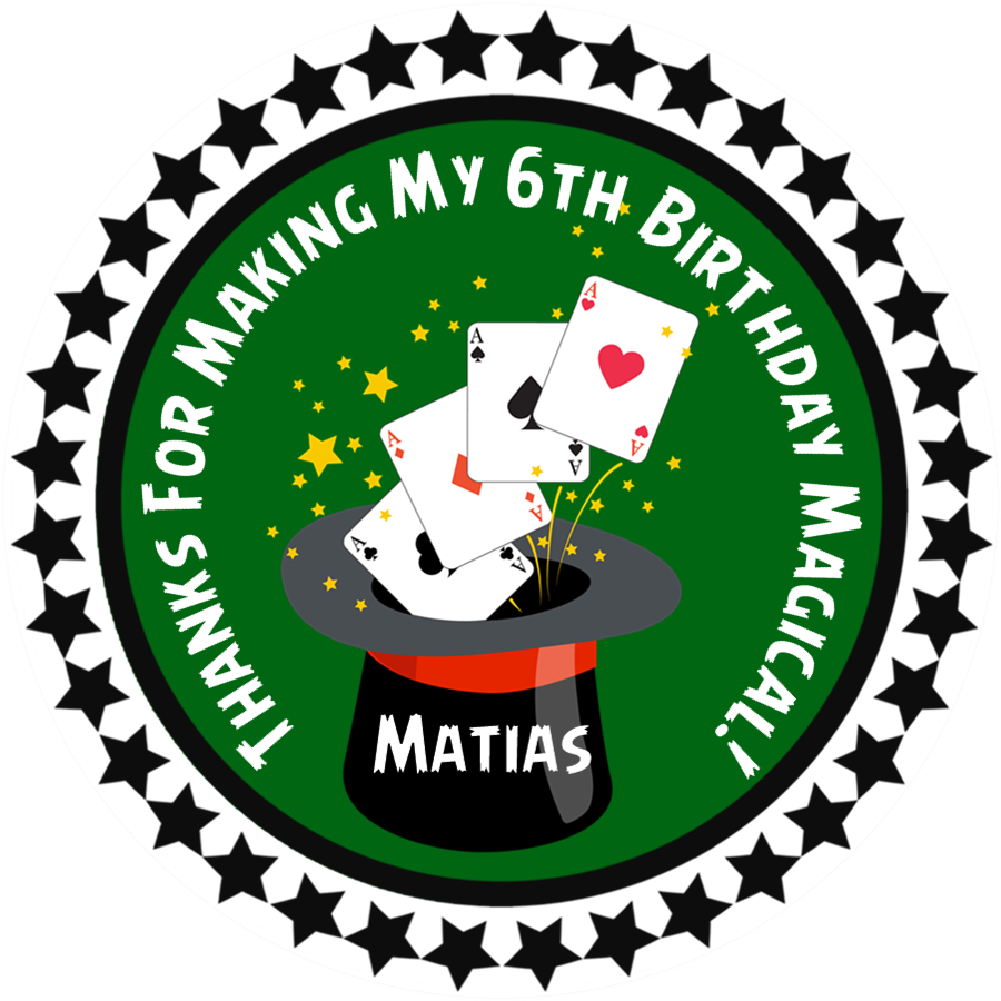 Greeen magic birthday party stickers