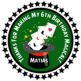 Greeen magic birthday party stickers