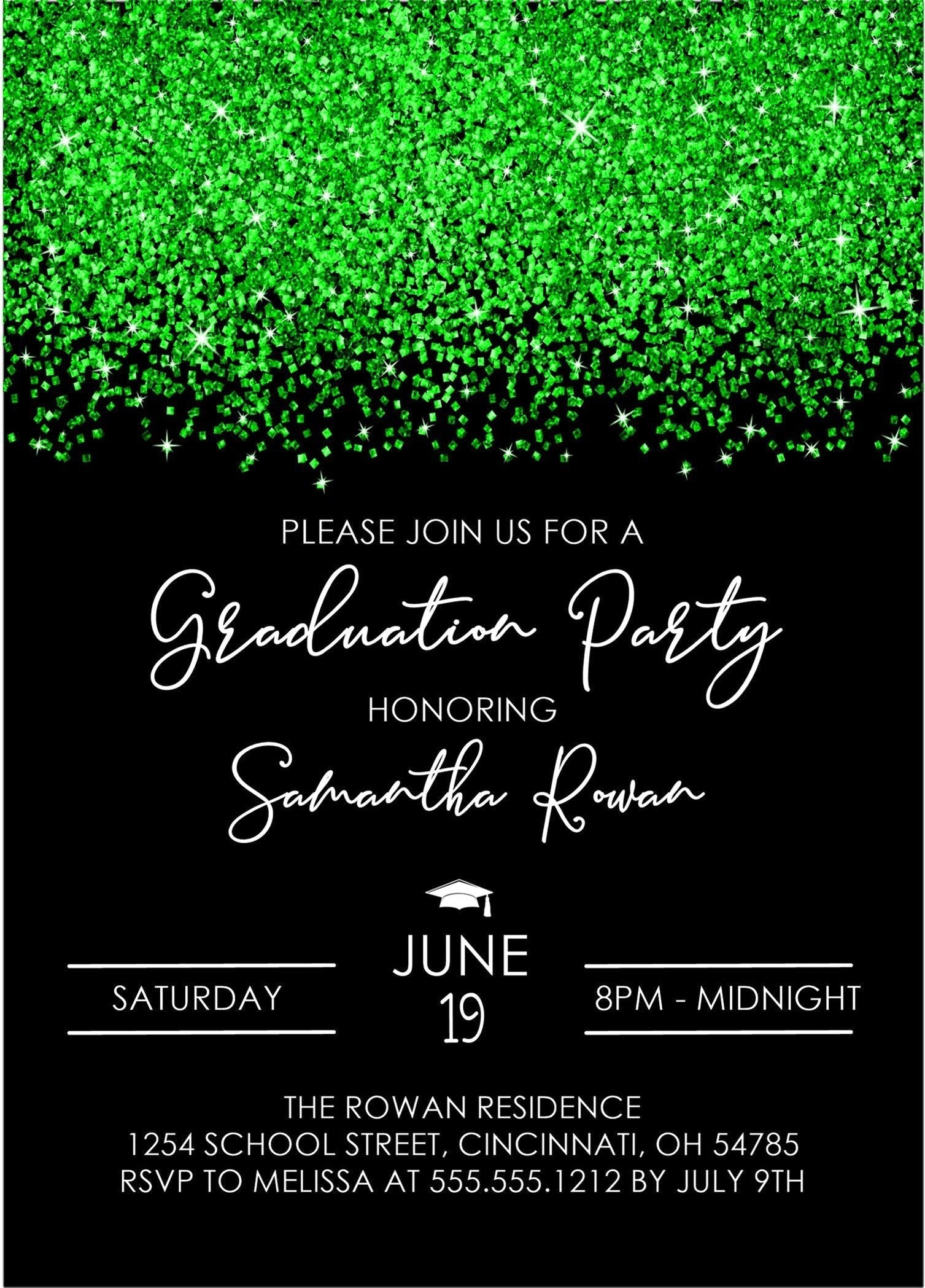 Green And Black Graduation Party Invitations