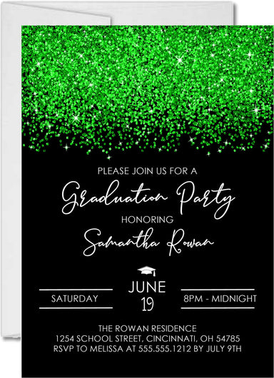 Green And Black Graduation Party Invitations