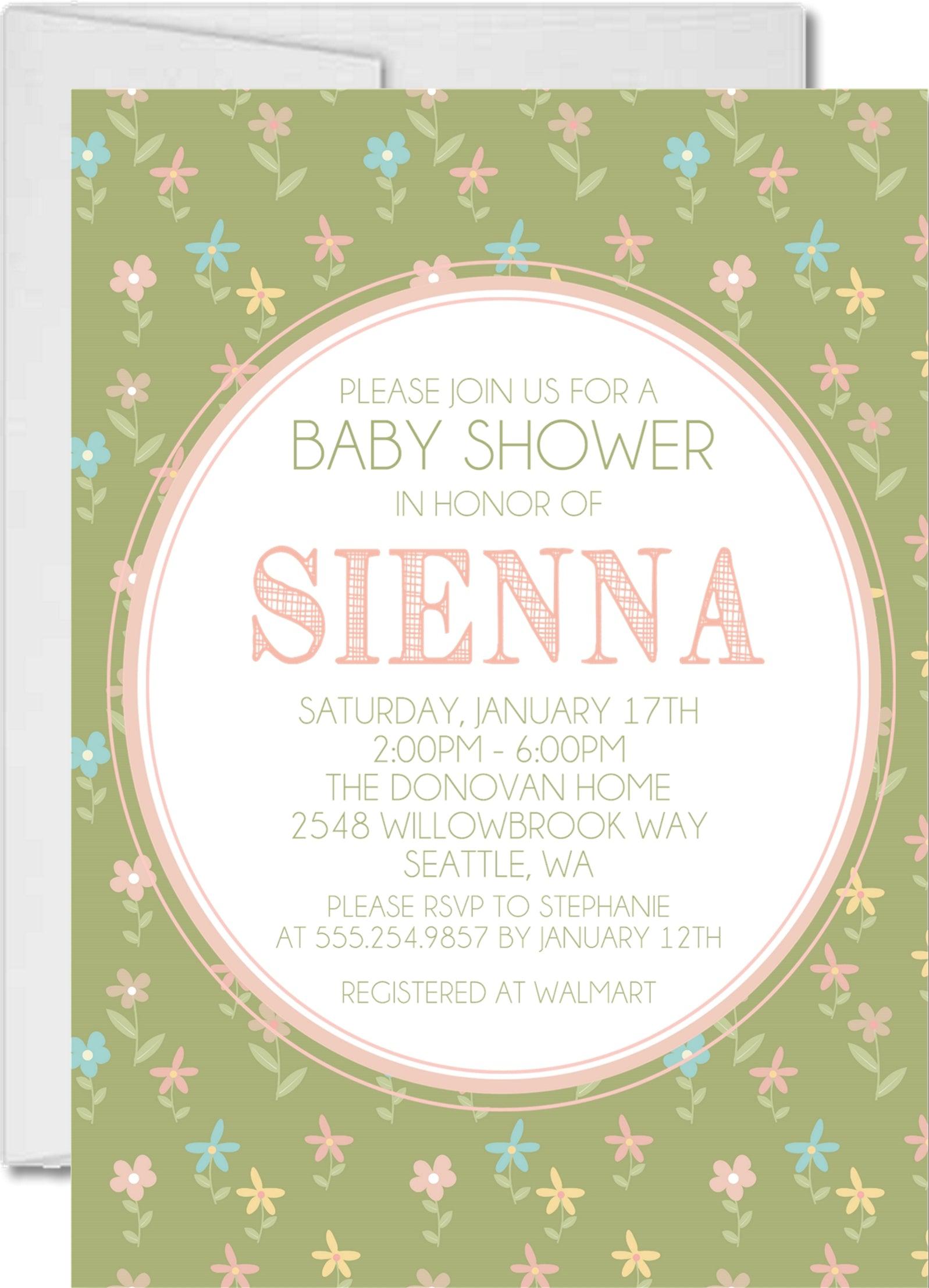 Green Floral Baby Shower Invitations