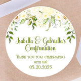 Green and ivory rose floral Confirmation sticker with watercolor flowers