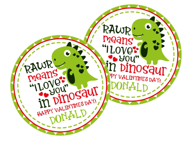 Green dinosaur classroom Valentine label