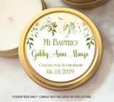 Green floral bautizo favor label