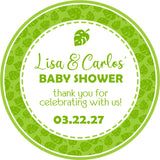 Green tropical leaf baby shower sticker
