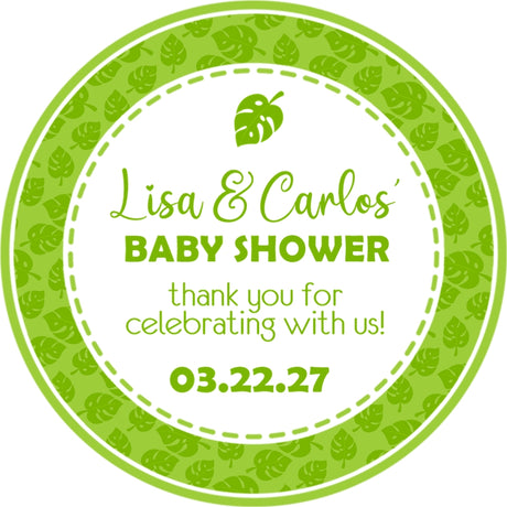 Green tropical leaf baby shower sticker