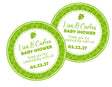 Green tropical leaf baby shower sticker with monstera design