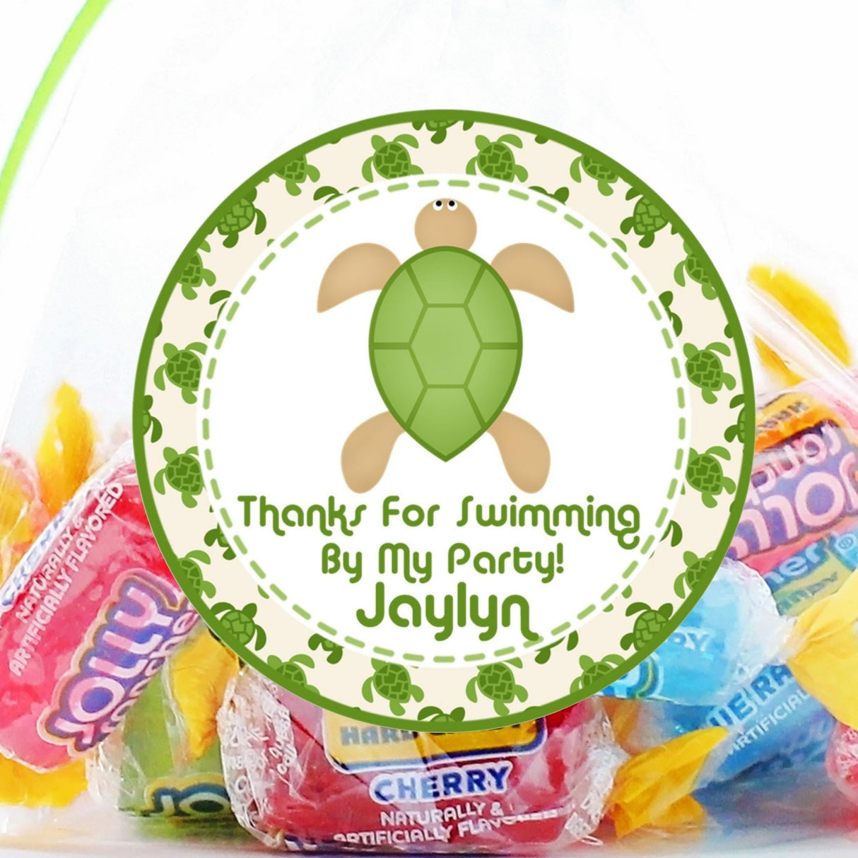 Green tropical sea turtle birthday sticker