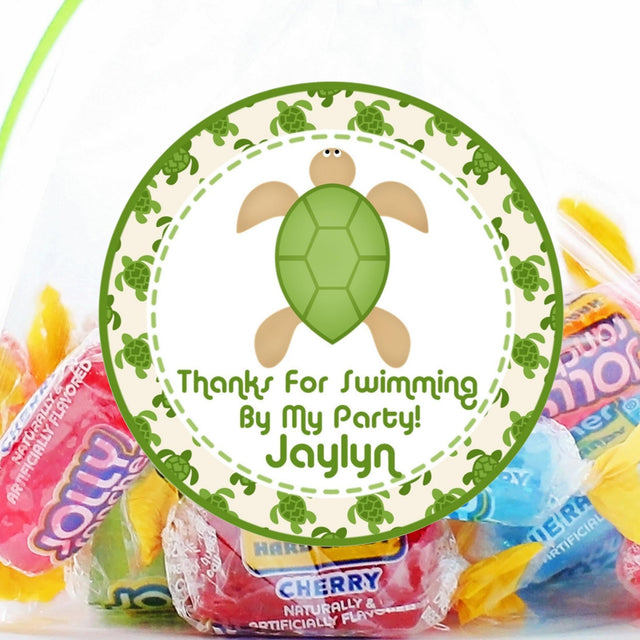 Green tropical sea turtle birthday sticker