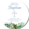 Greenery baptism thank you sticker with botanical leaves