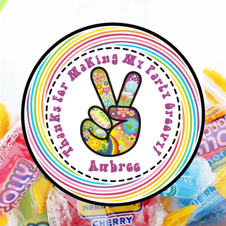 Groovy 70s birthday favor label