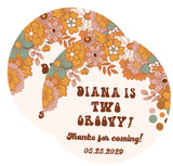 Groovy retro birthday favor sticker for age two