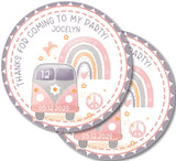 Groovy retro bus personalized party label