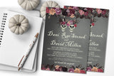 Hallowedding invitation featuring dark floral artwork and vintage gothic wedding styling