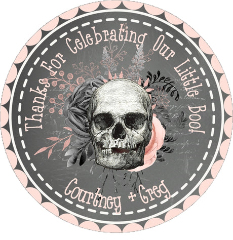 Little Boo Halloween Baby Shower Stickers – Skull Floral Baby Shower Favor Labels – Boy or Girl Halloween Baby Shower Stickers