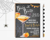 Halloween cocktail party invitation with bats and festive seasonal artwork