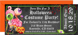 Halloween costume party invitation featuring monster artwork and Halloween candy graphics