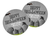 Halloween graveyard party favor stickers with tombstones and bat