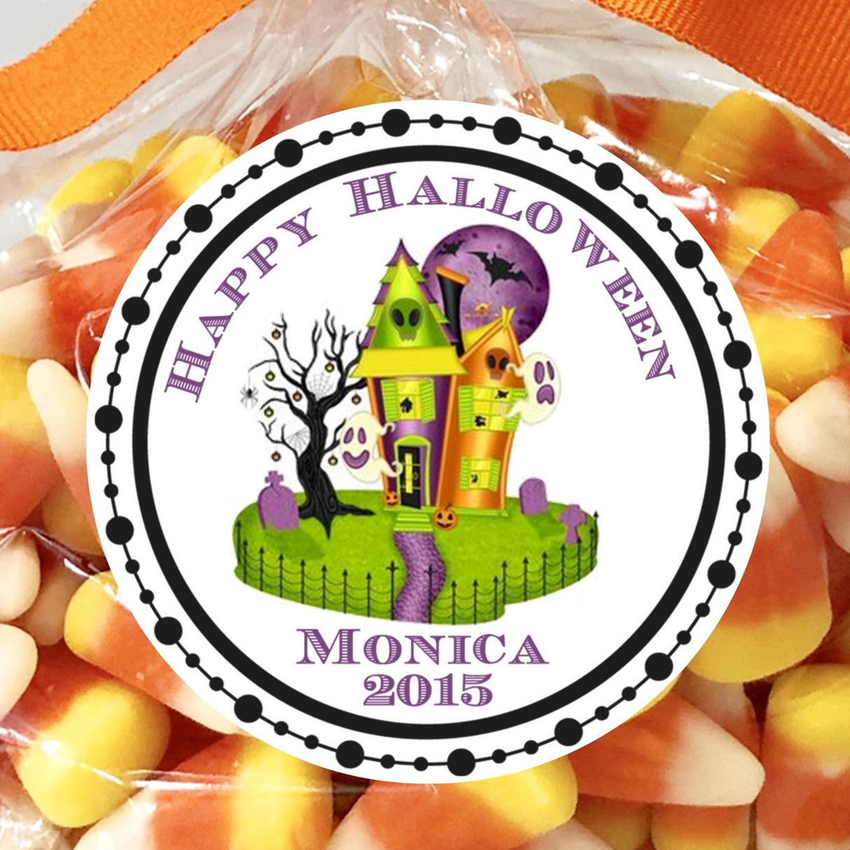 Halloween haunted house sticker with classic spooky illustration