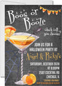 Halloween party invitation featuring a spooky martini glass and spider web accents