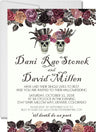Halloween wedding invitation with burgundy flowers and romantic gothic design