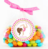 Handstand gymnast sticker in pink leotard for girls’ birthday party