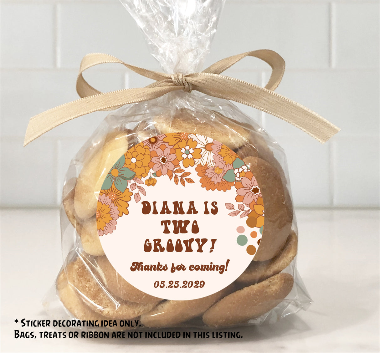 Hippie 2nd birthday party favor sticker