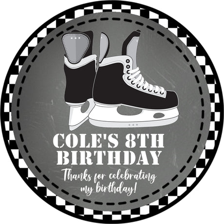 Hockey birthday sticker ice skate design