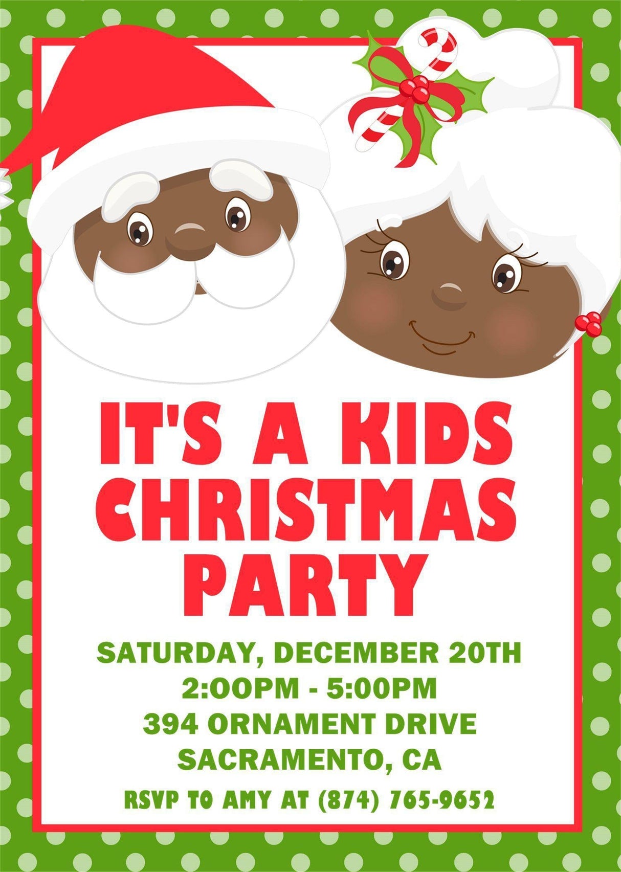Holiday celebration invitation featuring cheerful Santa artwork for children