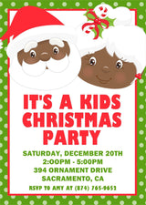 Holiday celebration invitation featuring cheerful Santa artwork for children