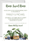 Home Sweet Home housewarming invitation with illustrated potted plants