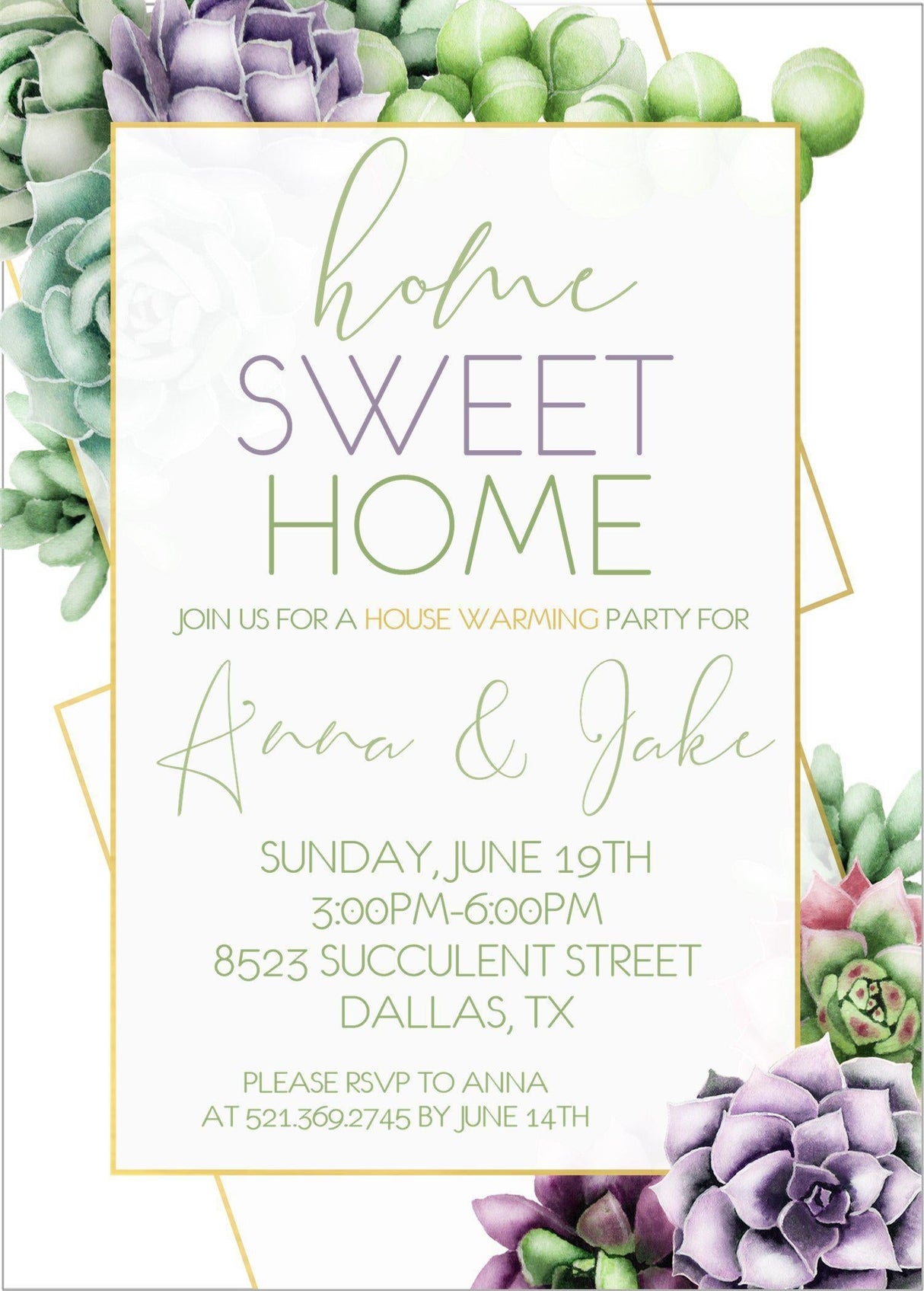 Home sweet home housewarming invitation with green foliage design