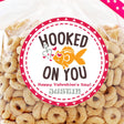 Hooked On You Valentine sticker with orange fish