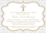 Horizontal gold baptism invitation available in English or Spanish