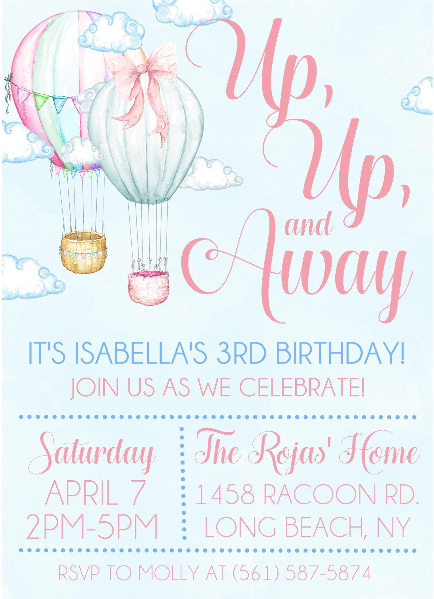 Hot Air Balloon Birthday Party Invitations