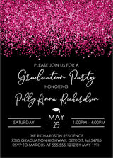 Hot Pink And Black Graduation Party Invitations