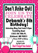 Hot Pink Bowling Birthday Party Invitations