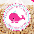 Hot pink whale baby shower sticker