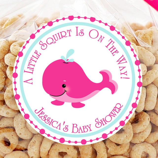 Hot pink whale baby shower sticker